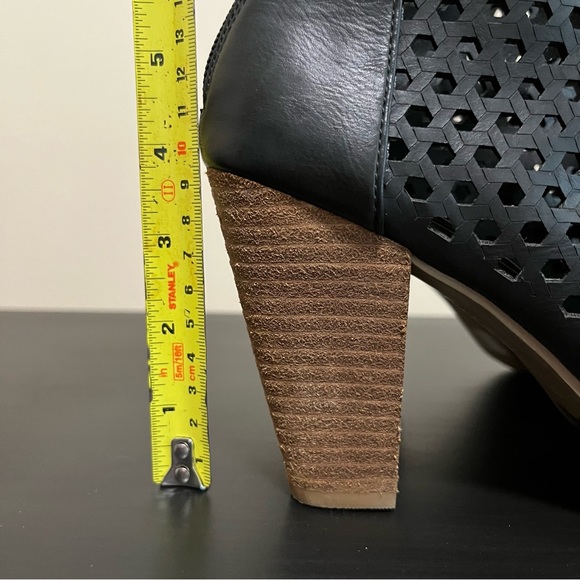 Report Ronda Perforated Peep Toe Ankle Boots | Black Faux Leather - Picture 11 of 12